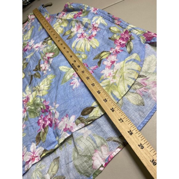Tommy Bahama Floral Sleeveless Button Up Tank Top Sz Large Blue Pink Linen Blend - Picture 5 of 13